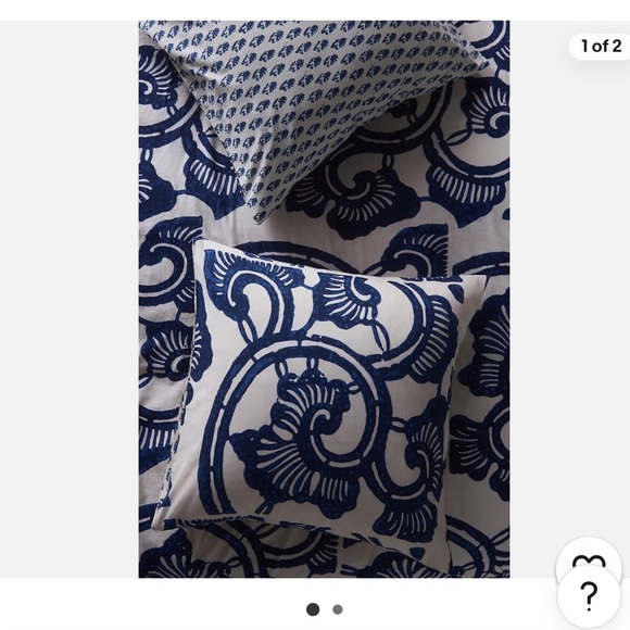 Anthropologie Bernadette Indigo and Ivory Pair of Standard Shams